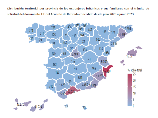 Distribución de las personas británicas y sus familiares que han solicitado documento de Acuerdo de Retirada
